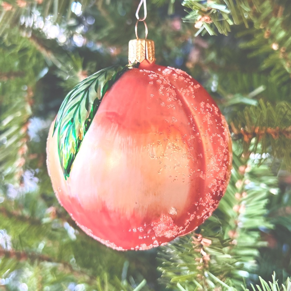 European Glass Sugared Peach Hand-painted Holiday Ornament